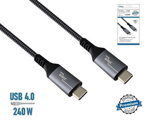 DINIC USB C 4.0 Kabel, 240W PD, 40Gbps, 1,5m Typ C auf C, Alu Stecker, Nylon Kabel, DINIC Box